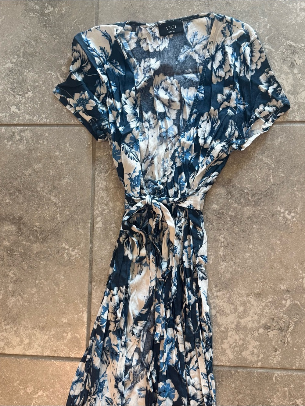 VICI Navy and White Floral Wrap Maxi Dress